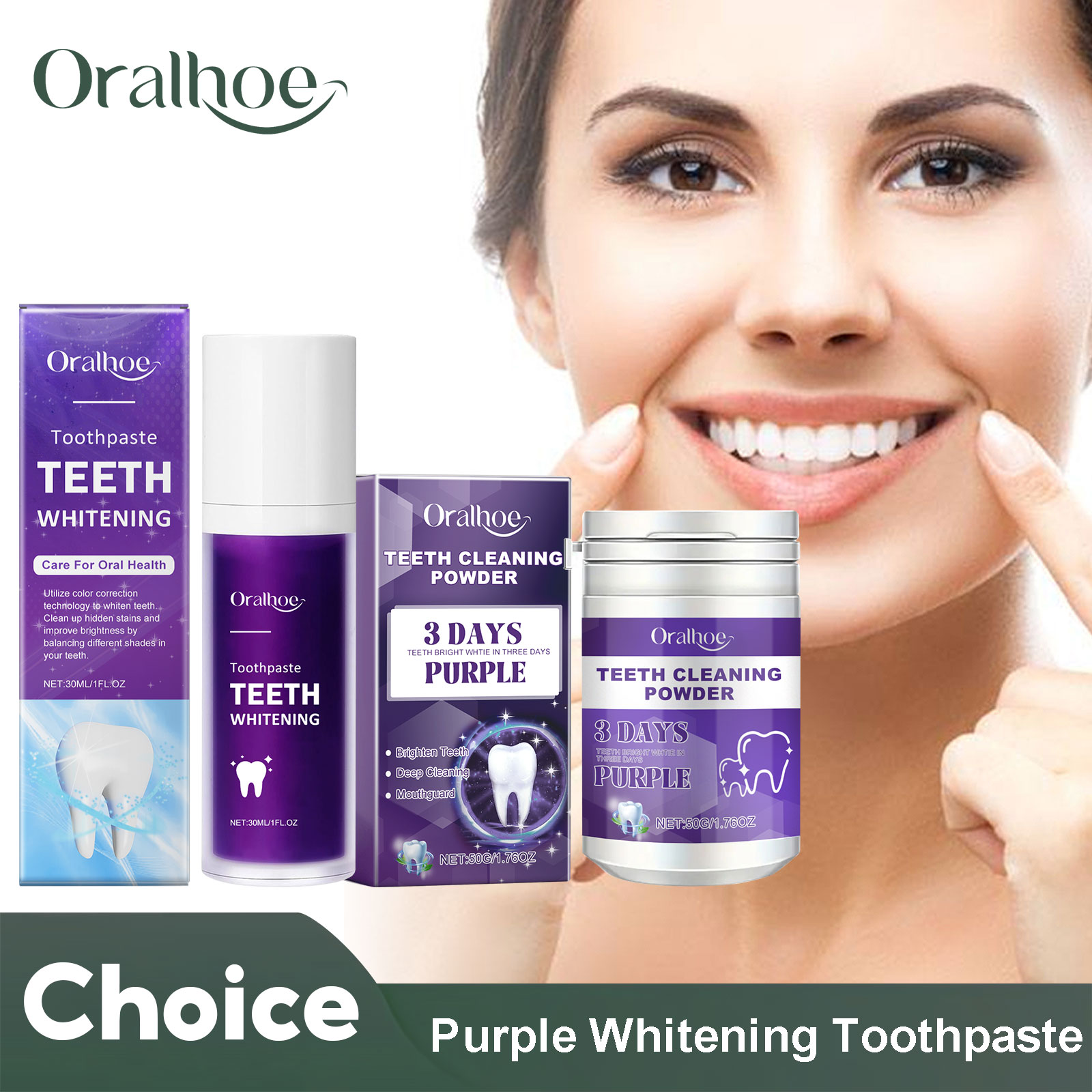 Teeth Whitening Powder - معجون أسنان لتبييض الأسنان باللون الأرجواني،
